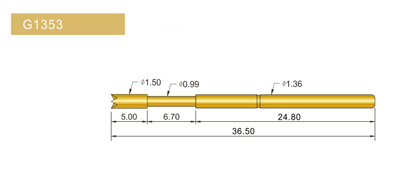 G1353-Q探針、四爪頭探針、1.36mm測試針、總長36.5mm、彈簧針圖片、測試針圖片、頂針圖片、探針圖片